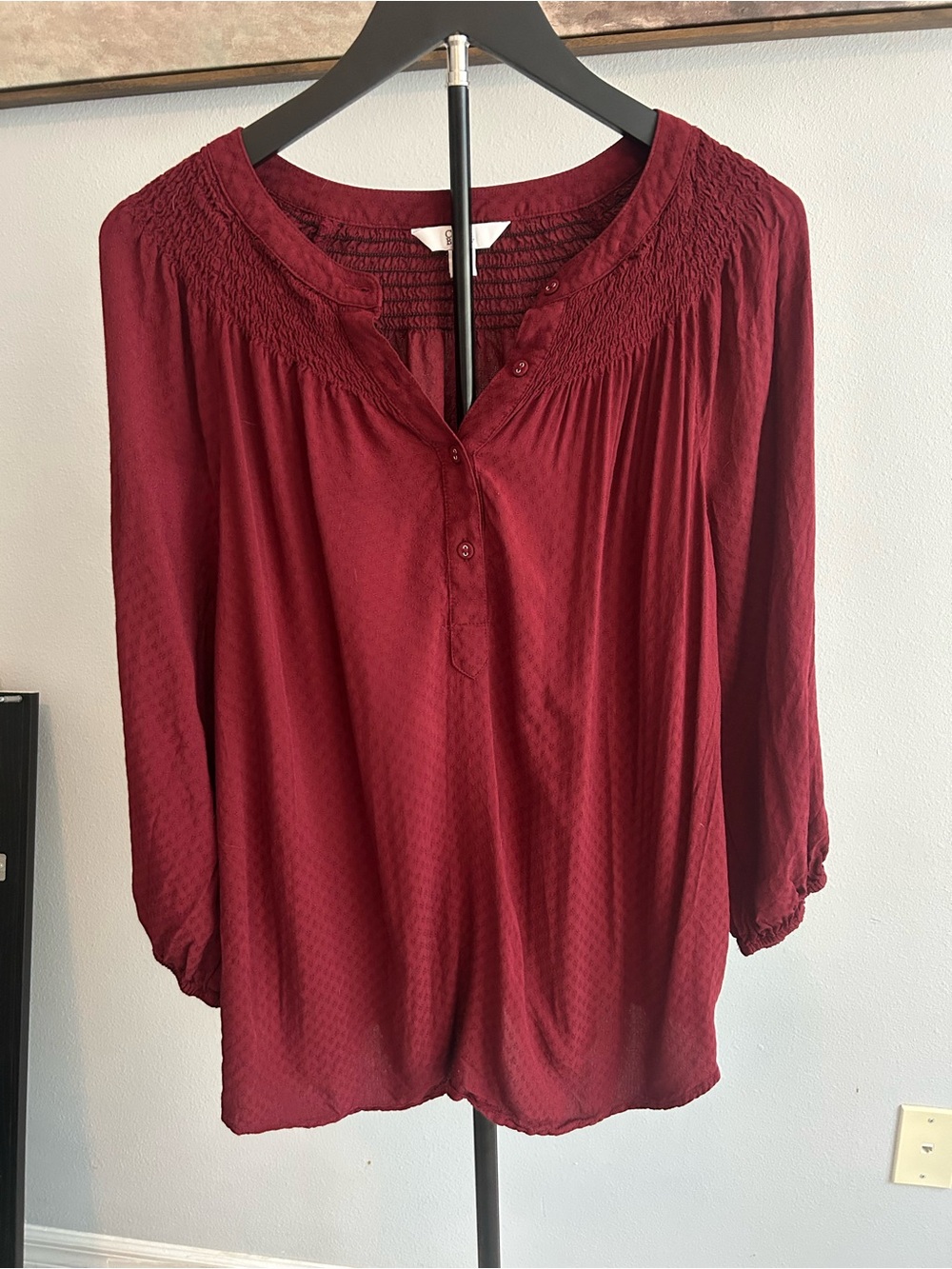 croft & barrow Burgundy Smocked Yoke Blouse
